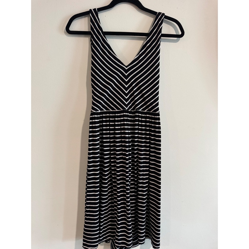 Summer Resort LOFT Striped‎ Knit Dress Womens S Black White Cutout Back